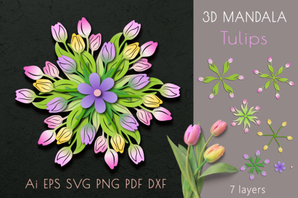 3D Mandala Bouquet of Tulips