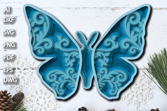3D Multilayer Blue Floral Butterfly SVG: A Versatile Design for Creative Projects