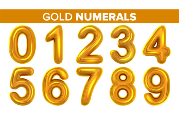 Gold Numerals Set Vector. Golden Yellow
