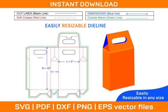 Paper Bag Design with Die Cut Template and 3D Box Packaging